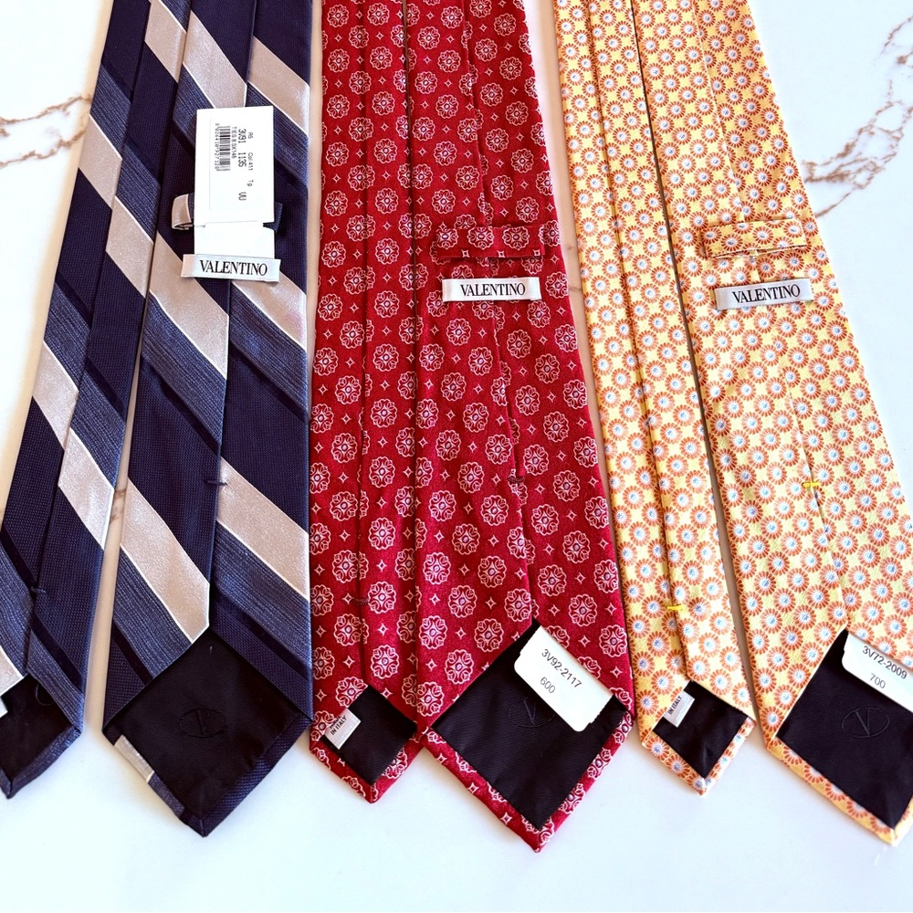 Lot of 3 Valentino NOS Men’s Silk Ties - Mixed Patterns